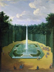 Uitzicht op de Fontein Obelisk in de tuinen van Versailles (Louis XIV promenade)